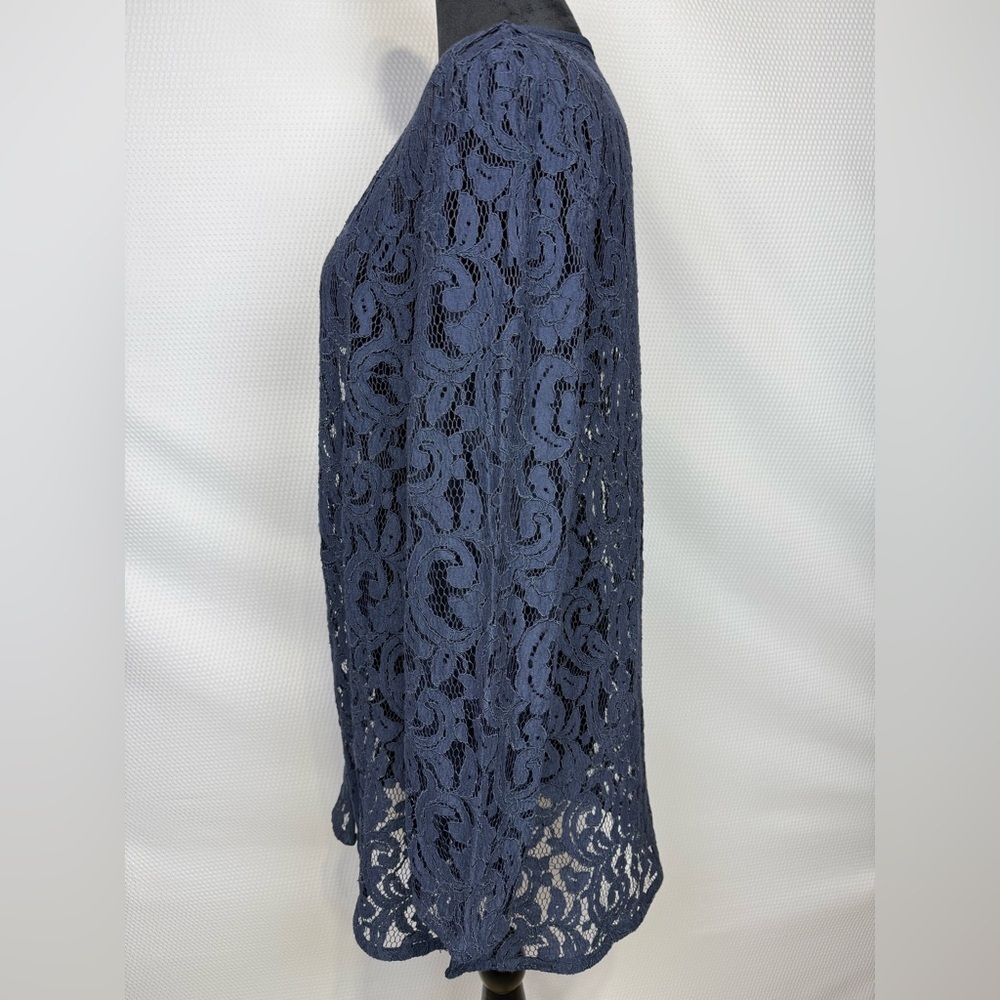 Bedford Fair Lace Tunic Cardigan Cover Open Front Jacket Sz 14 Navy Blue - Picture 2 of 11
